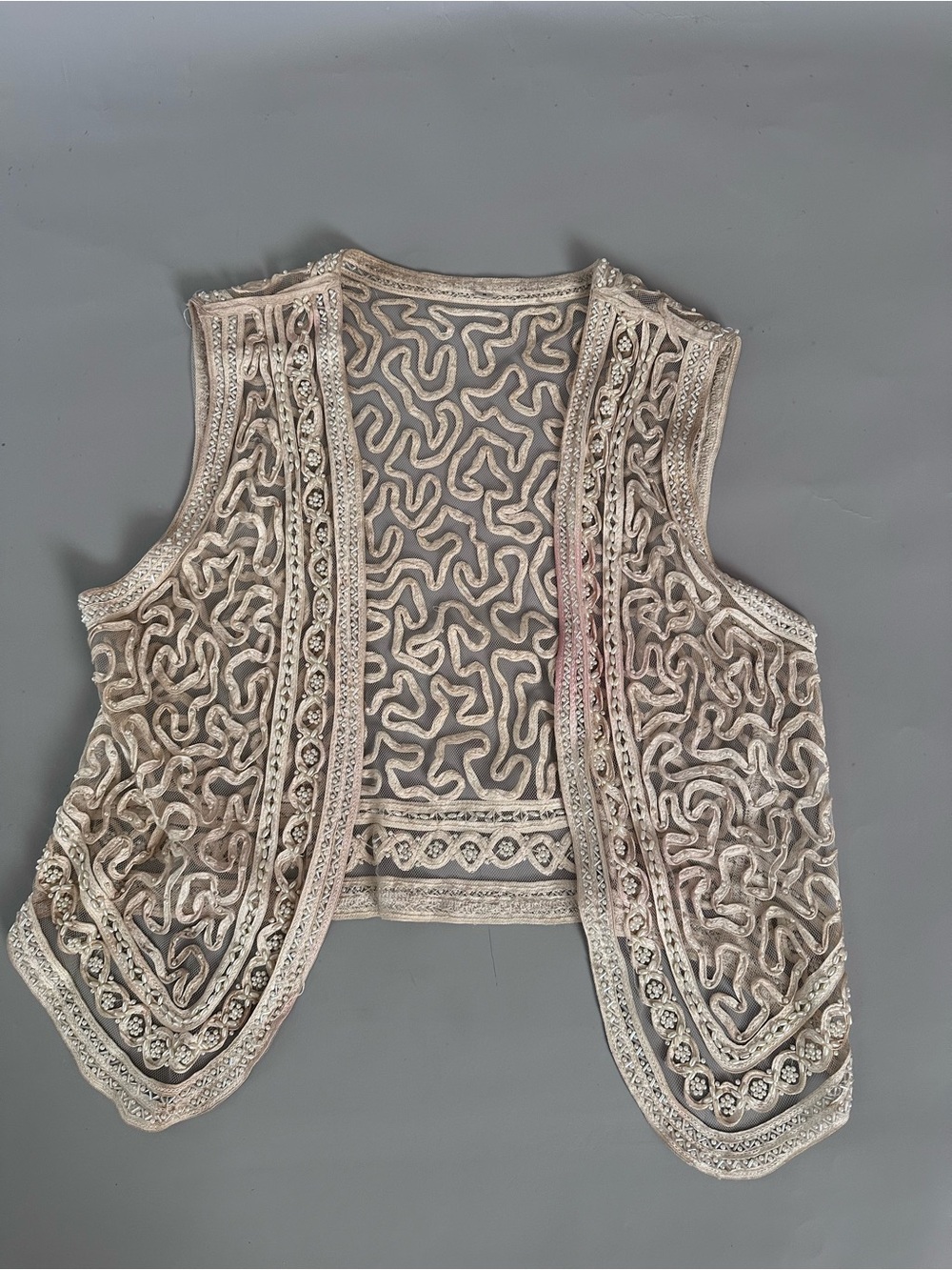 Vintage Ivory Mesh Lace Beaded Vest